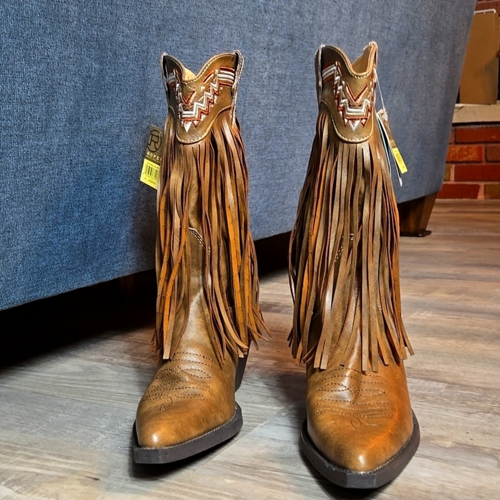 Women's ROPER Brown Fringe Western Boots SIZE 6